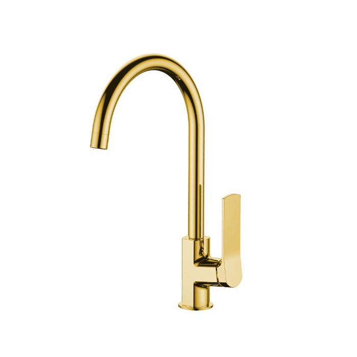 NEMO Prima Смеситель для раковины, 1 отв., с донным клапаном, поворотный излив, цвет: брашированное золото