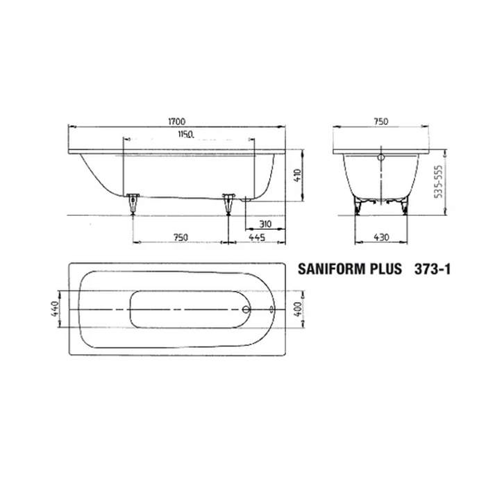 Kaldewei Saniform Plus Ваннa встраиваемая 170х75см, мод.373-1, цвет: белый
