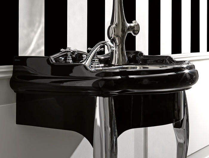 Kerasan Retro Консоль с черной раковиной 73см, подвесная, цвет: черный / хром
