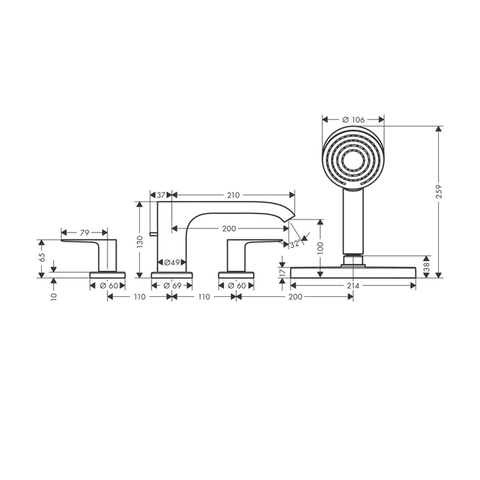 Hansgrohe Vivenis Смеситель на край ванны, на 4 отверстия, с sBox, цвет: матовый белый