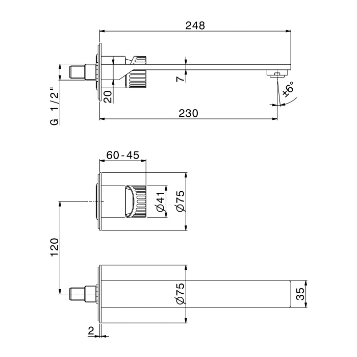 Newform Steel Line Смеситель для раковины, настенный, без донного клапана, цвет: pvd brushed pale gold