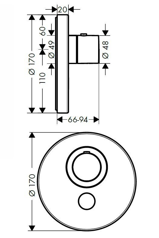 Axor ShowerSelect Термостат Highflow с дополнительным клапаном для ручного душа, внешняя часть, цвет: хром