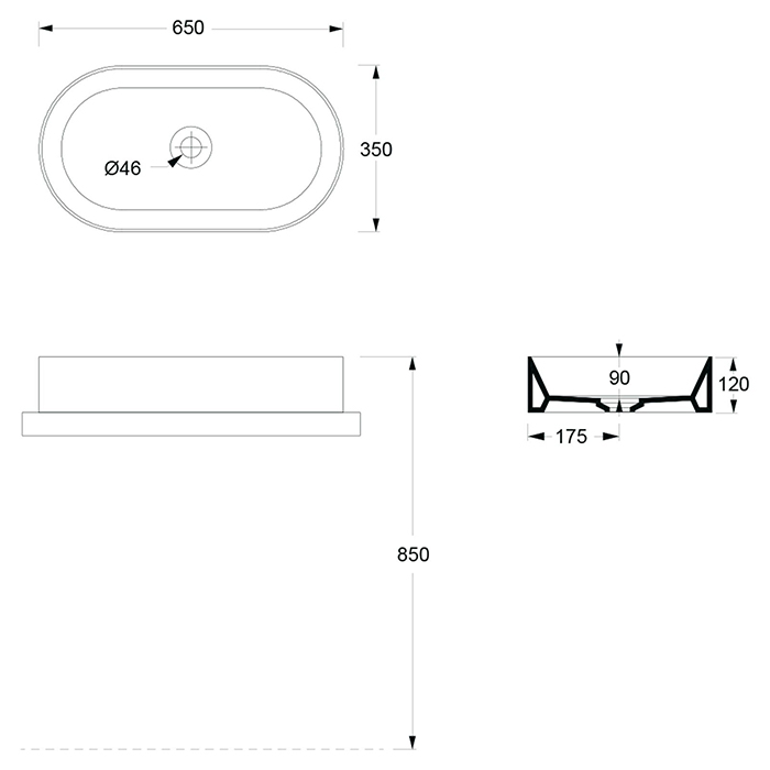 Alice Spy Oval Раковина 65x36х12см., накладная, без отв., цвет: чёрный матовый