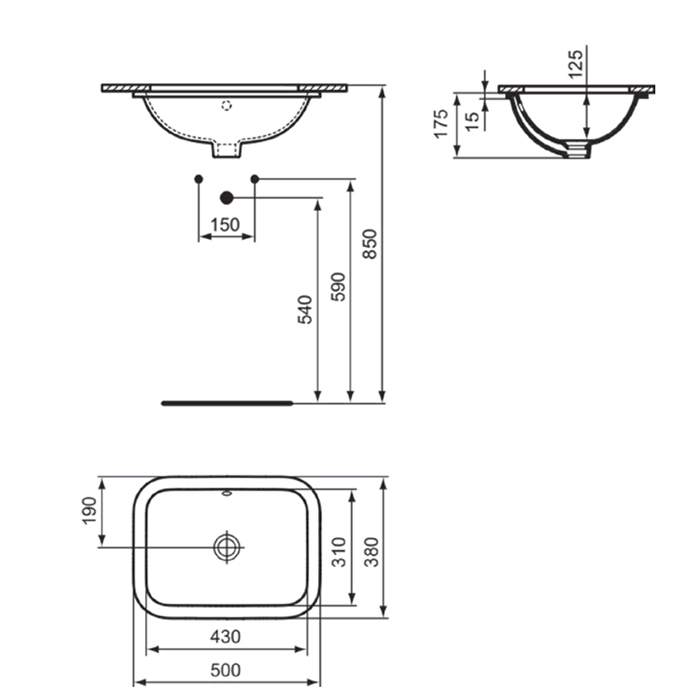 Ideal Standard Connect Раковина 50x38см., встраиваемая снизу, без отв., цвет: белый