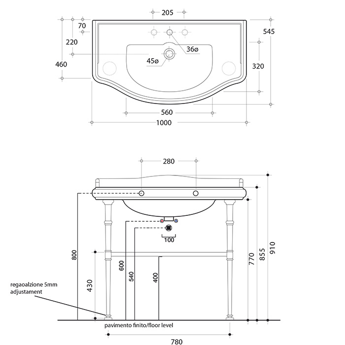 Kerasan Retro Раковина подвесная 100x54.5см, 1 отв., цвет: белый