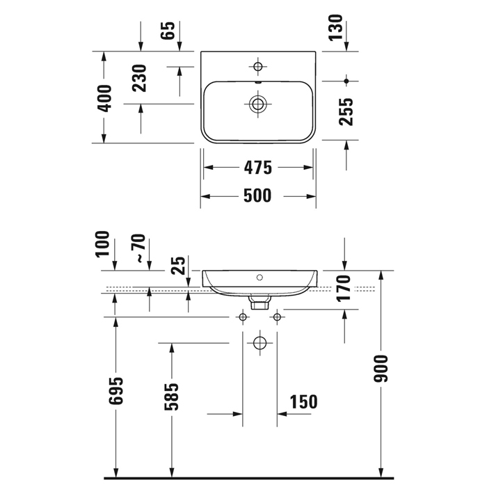 Duravit Happy D.2 Plus Раковина 50х40 см, 1 отв., накладная, цвет: белый