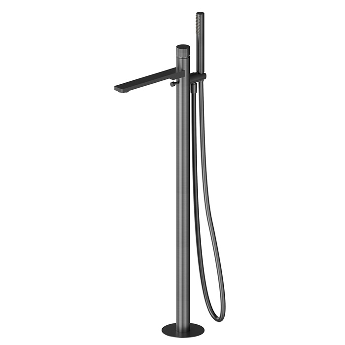 Newform Steel Line Смеситель для ванны, напольный, с ручным душем, цвет: pvd brushed gun metal