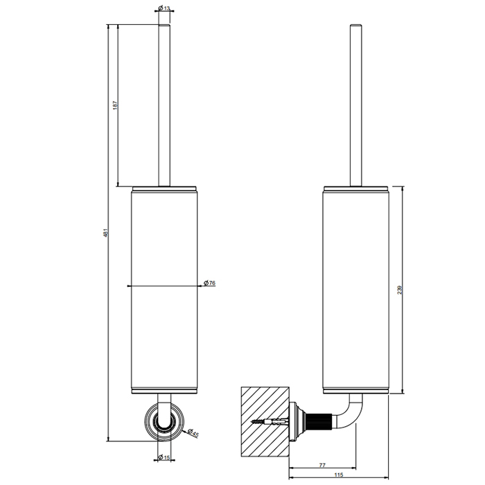 Gessi Venti20 Ершик для унитаза подвесной, цвет: белый, фурнитура Brushed Brass PVD