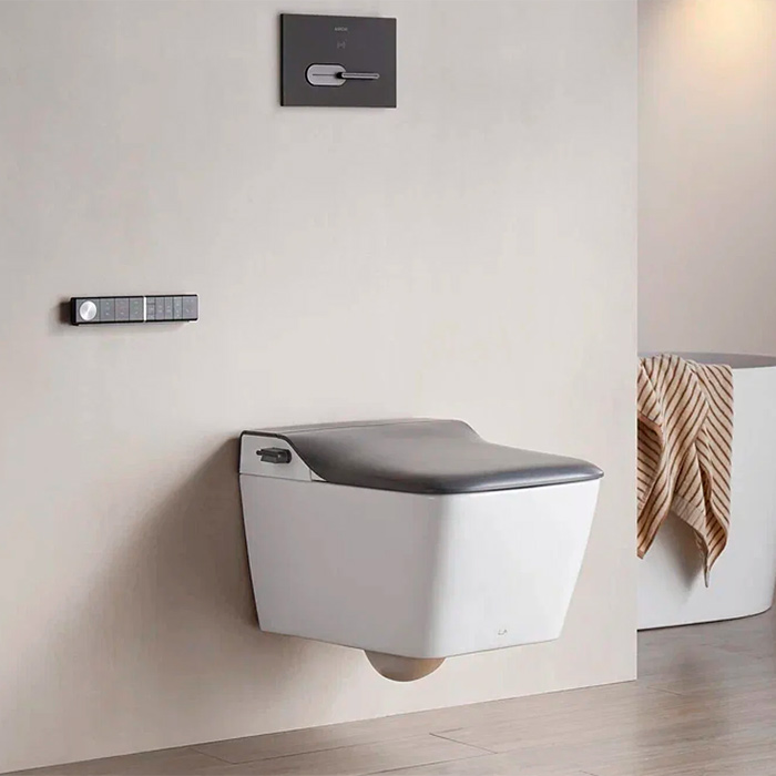 Arrow Glacier Унитаз Smart с функцией биде, 41x60см, подвесной, безободковый, клавиша смыва, цвет: белый / серый