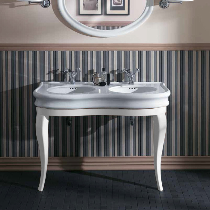 SIMAS Lante Комплект мебели, консоль 111х50.4см, с двойной раковиной на 2 отв., зеркало овальное, цвет: bianco