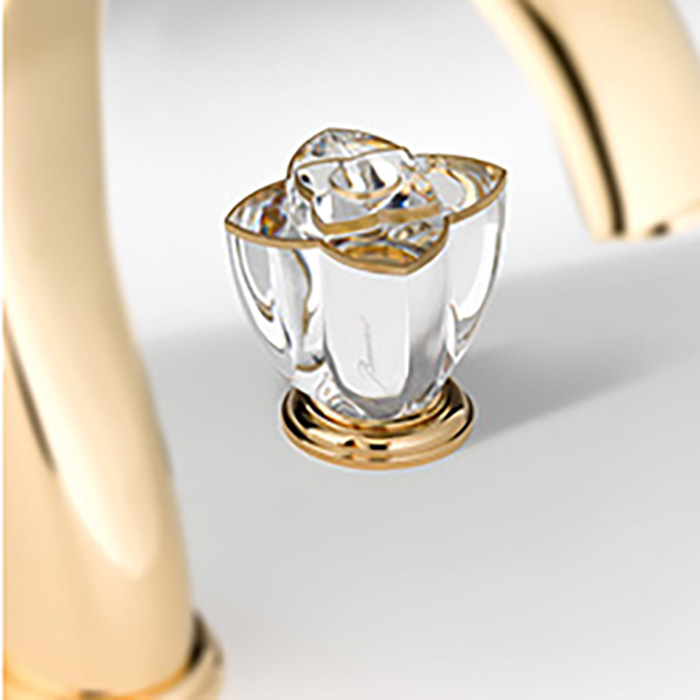 THG Petale de Cristal clair lisere dore Смеситель для раковины, 3 отв., цвет: золото/прозрачный хрусталь с золотым декором