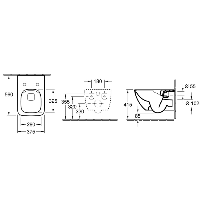Villeroy&Boch Venticello Унитаз подвесной 375*560*330, безободковый, в комплекте сиденье SlimSeat Line, микролифт, цвет альпийский белый
