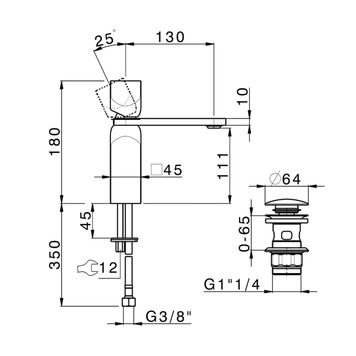 Cisal Hi-Rise Смеситель для раковины, 1 отв., с донным клапаном, цвет: Gold Brushed