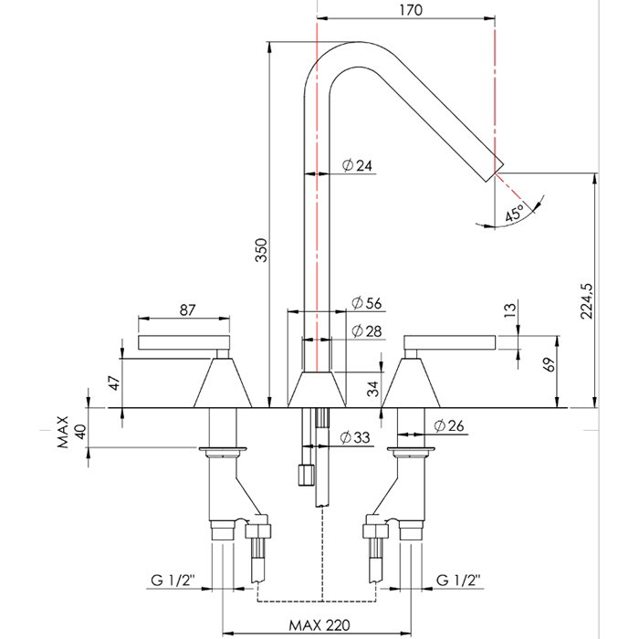 Nicolazzi Flag Смеситель для раковины, на 3 отв, h: 17см., цвет: хром