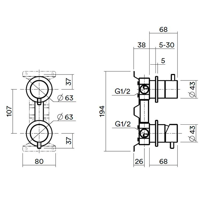 QuadroDesign Встраиваемая часть смесителя на 2 потока, цвет: Pink gold PVD