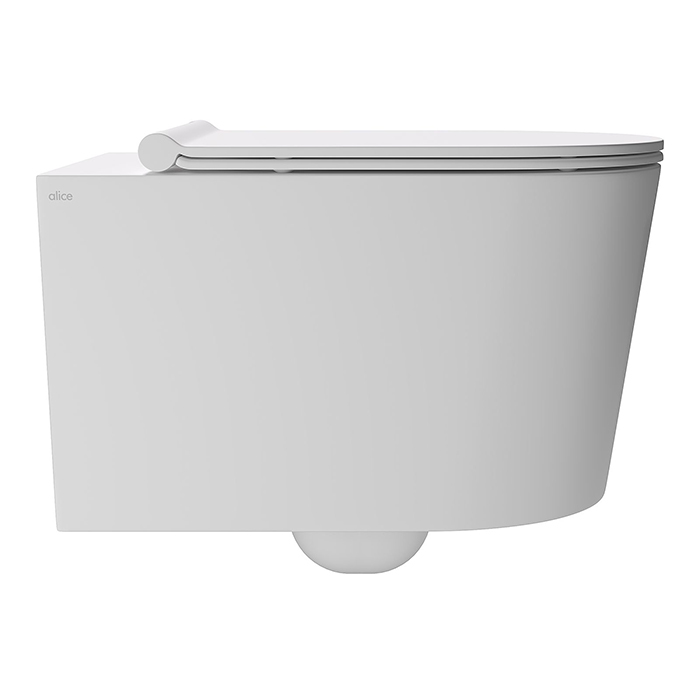 Alice Form Унитаз 50х35см., подвесной, безободковый, покрытие Aliglaze+, с крышкой, сиденьем микролифт и набором для крепления, цвет: белый матовый