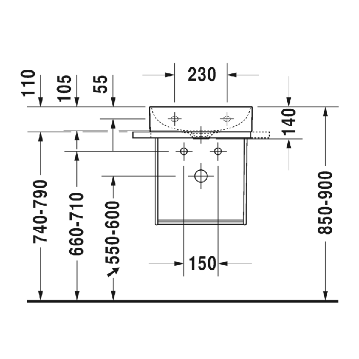 Duravit DuraSquare Металлическая консоль подвесная 51.6х33.3см, с раковиной на 1 отв., 073245 и полкой , высота регул.+5см,п/д левый/правый хром