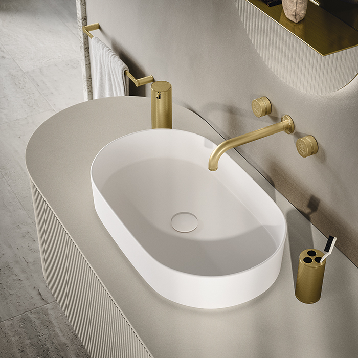 Oasis Naos Композиция №6 Комплект мебели 80х56xh45см, подвесной, мраморный топ, фурнитура латунь, зеркало, цвет: Corda elegance