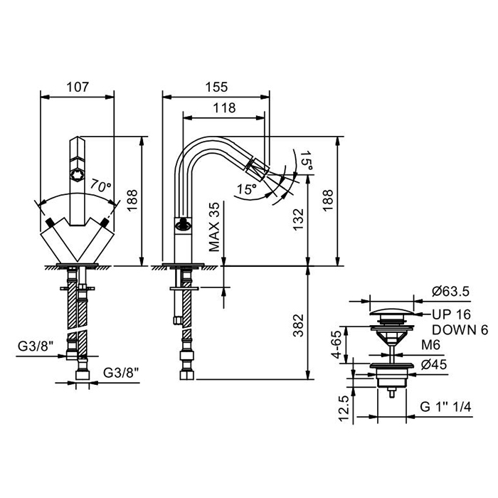 Fantini Venezia Смеситель для биде, 1 отв., излив: 120 мм, цвет: хром