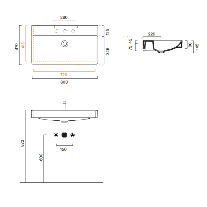Catalano Green Раковина 80х47см, без отв., цвет: белый глянцевый