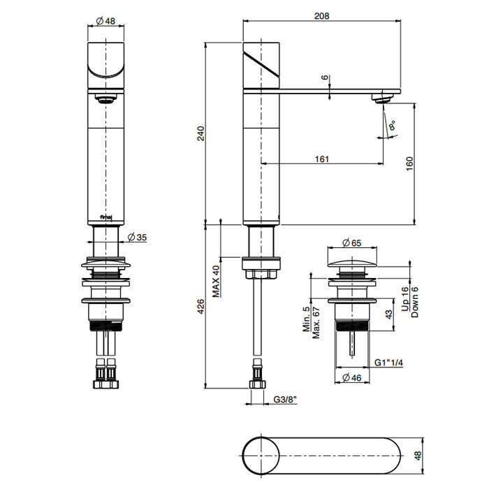Fima Carlo Frattini Slide Смеситель для раковины, высокий, 1 отв., цвет: Stainless Steel