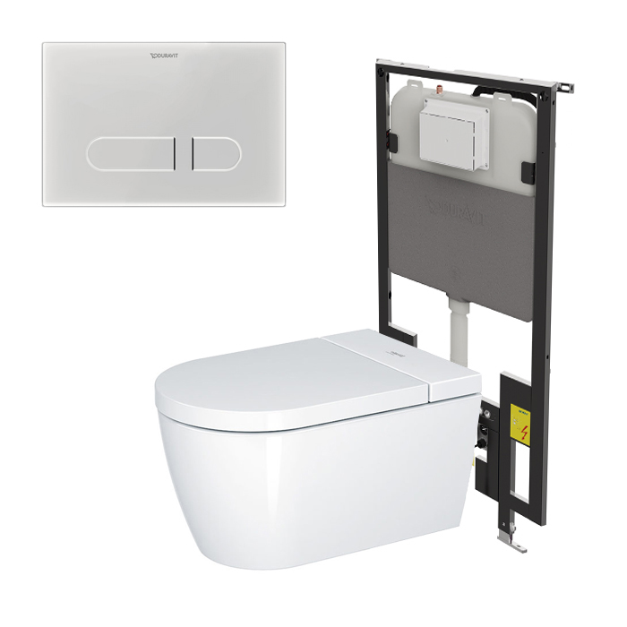 Duravit Starck F Plus Унитаз подвесной, безободковый, с сиденьем Sensowash Lite, инсталляцией и клавишей, покрытие Hygieneglaze, цвет: белый