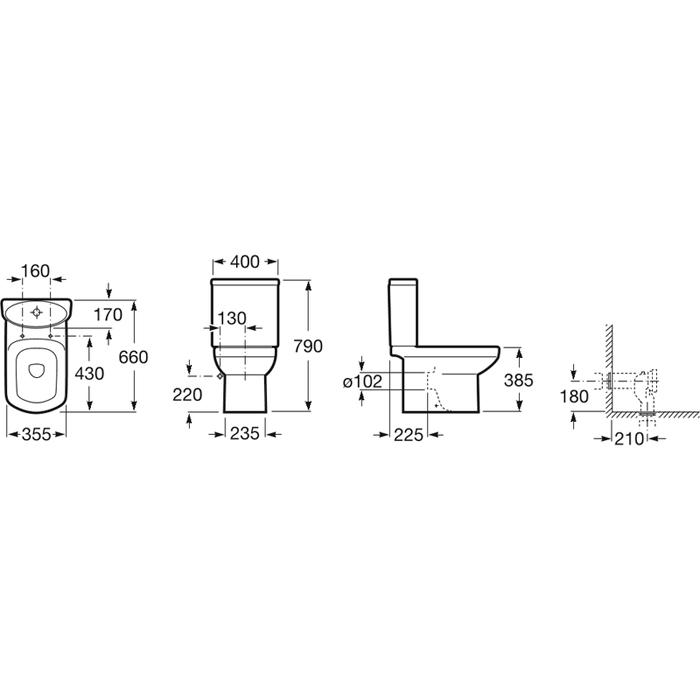 Roca Dama Senso Унитаз моноблок 40x66см, универсальный выпуск, цвет: белый