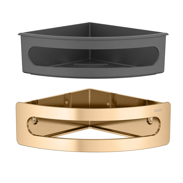 Keuco Elegance Полочка для душа, подвесная, угловая, цвет: brushed brass/anthracite