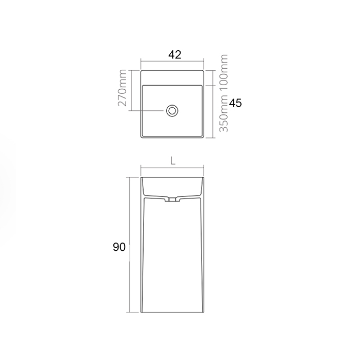 Dea Design Pedestal Basin Раковина 42х45х90см., напольная, без отв., Solid Surface, цвет: White №18