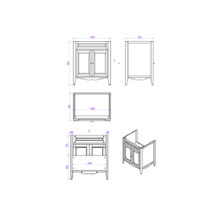 TW Veronica Nuovo комплект мебели напольный, с 2-мя дверцами, с доводчиками Blum, ручки: бронза, 68см, Цвет: tortora