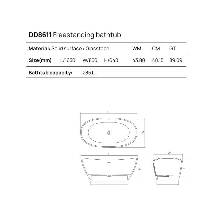 Dea Design Elegant Ванна 163x85x64см., отдельностоящая, Solid Surface, цвет: White №18