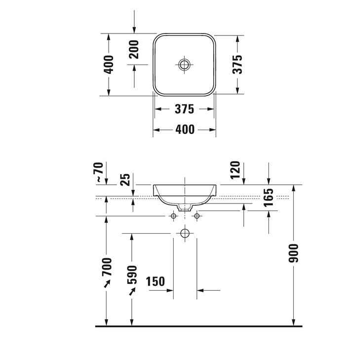 Duravit Happy D.2 Plus Раковина 40х40см, без отв., накладная, квадратная, цвет: белый