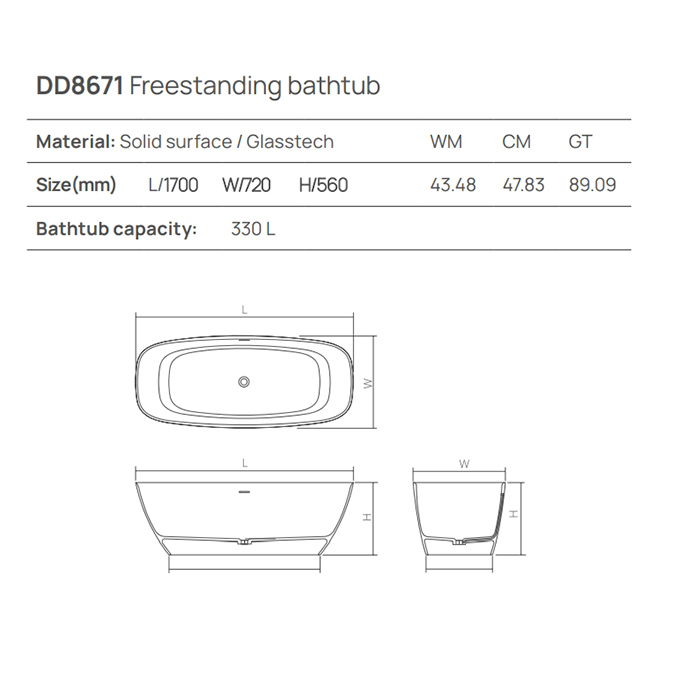 Dea Design Edge Ванна 170x72xh56см, отдельностоящая, цвет: белый