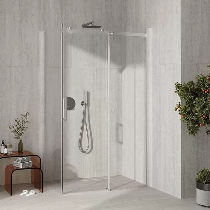 Kerama Marazzi Cristallo Душевая дверь 120х210см, раздвижная с функцией soft close, цвет: брашированный никель