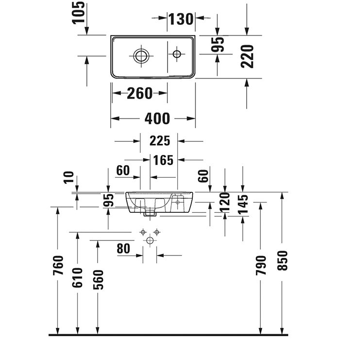 Duravit D-Neo Раковина 40х22см, без перелива, с 1 отв., WonderGliss, цвет: белый