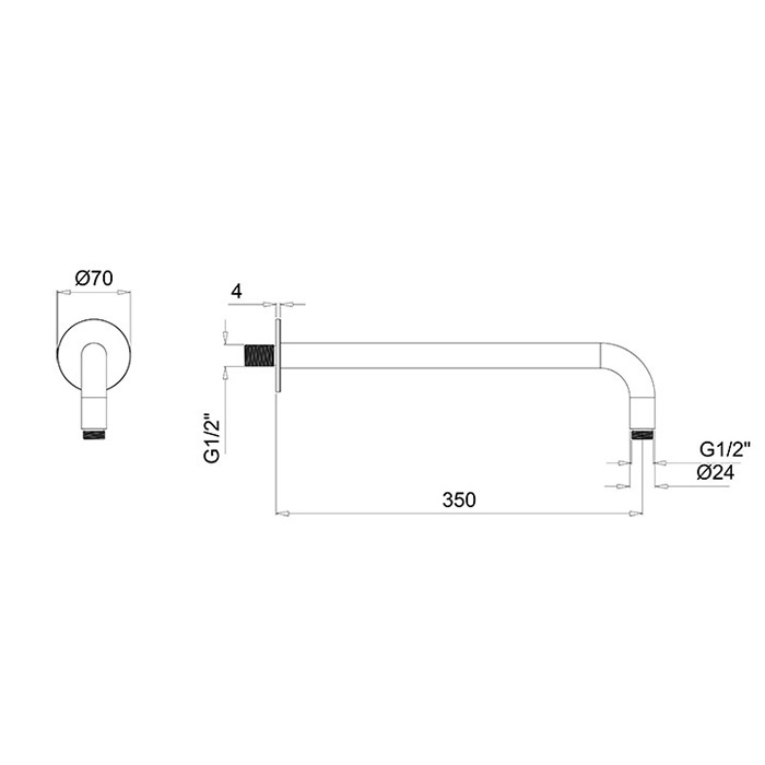 Almar Arms Кронштейн для верхнего душа, настенный 35см., с круглым отражателем, цвет: черный металл брашированный PVD