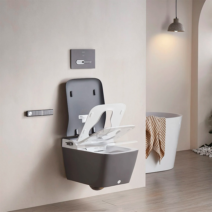 Arrow Glacier Унитаз Smart с функцией биде, 41x60см, подвесной, безободковый, клавиша смыва, цвет: темно серый