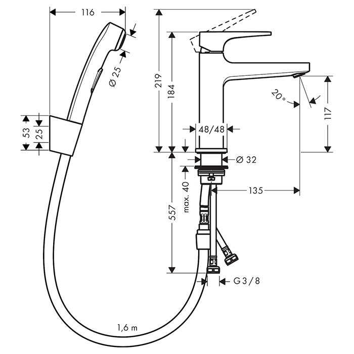 Hansgrohe Metropol Смеситель для биде, на 1 отв., с ручным душем, цвет: хром