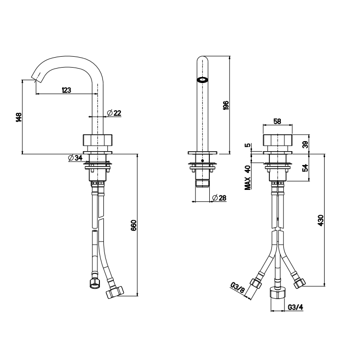 QuadroDesign Source Смеситель для раковины, 2 отв., цвет: Brushed Stainless Steel