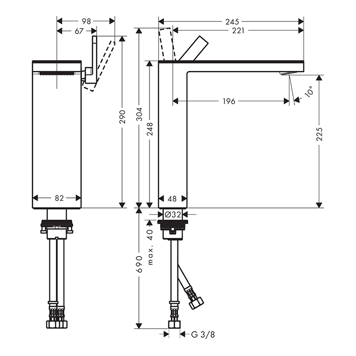 Axor MyEdition Смеситель для раковины 230, на 1 отв., без панели, цвет: сталь