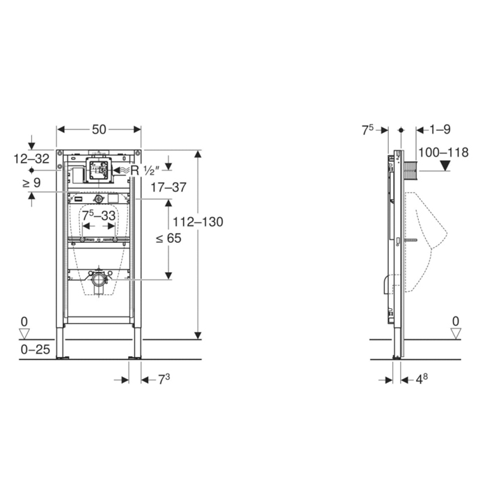 Geberit Duofix Инсталляция для писсуара 112-130см., универсальная