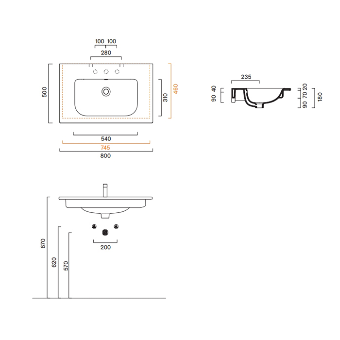 Catalano Italy Раковина 80х50см, без отв., цвет: белый глянцевый