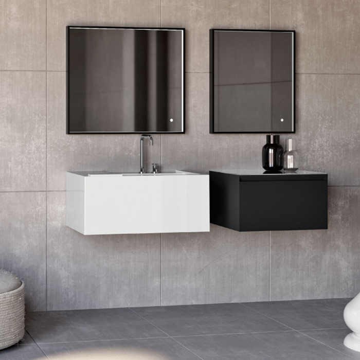 Kerasan Kanaal Тумба подвесная 60х46.5см, с 1 ящиком, стеклянная столешница, цвет: черный матовый 