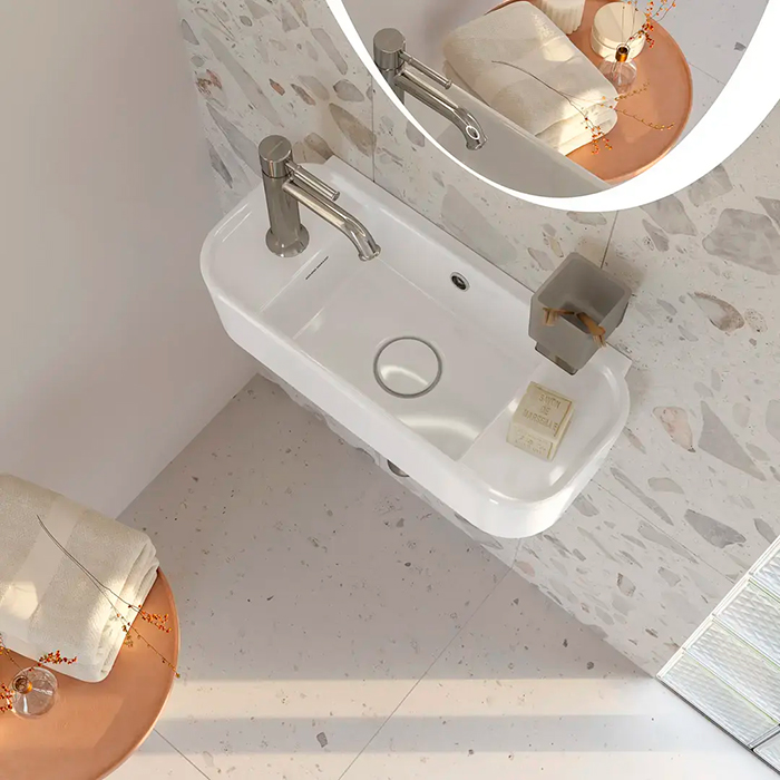 Kerama Marazzi Elegance Раковина подвесная 51x23см, с 1 отв., левосторонняя, цвет: белый глянцевый