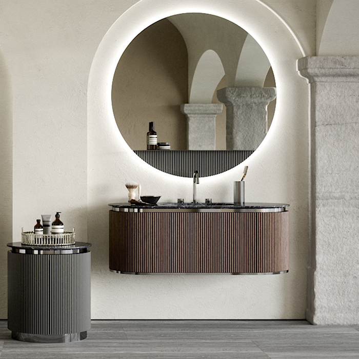 Oasis Naos Композиция №4 Комплект мебели 126х56xh45см, подвесной, мраморный топ nero marquinia, цвет: орех трубчатый/хром