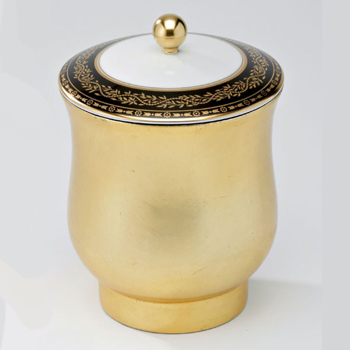 THG MARQUISE NOIR DECOR OR Китайская лакированная коробка с белой керамической крышкой Ø126 мм., middle size, декор черный/золото, цвет: золото