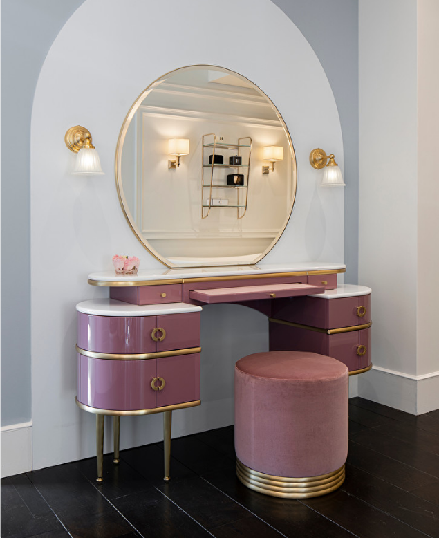 Devon&Devon Zelda Комплект мебели напольный, 155х45х183 см, мрамор cremo-extra, пуф, цвет: розовый/латунь