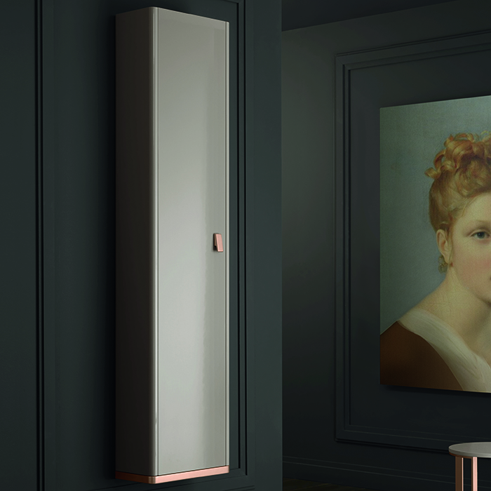 Milldue Edition Tailor Шкаф-пенал 36х23х180см., подвесной, левый, ручка матовое розовое золото, цвет: глянцевый Argilla