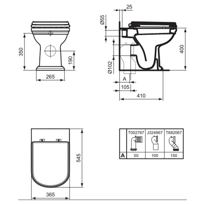 Ideal Standard Calla Унитаз приставной 54.5х36.5см., с сиденьем, цвет: белый