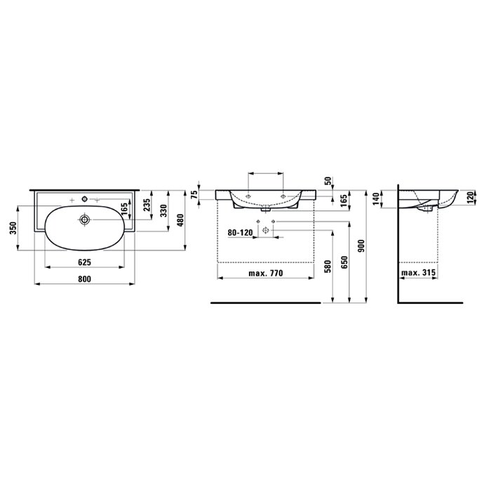 Laufen New Classic Раковина 80х48х16.5 см, 1 отв., цвет: белый матовый